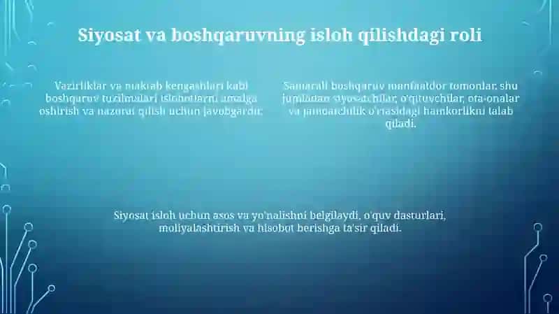 Ta'lim tizimini rivojlantirish sohasidagi islohotlar 4