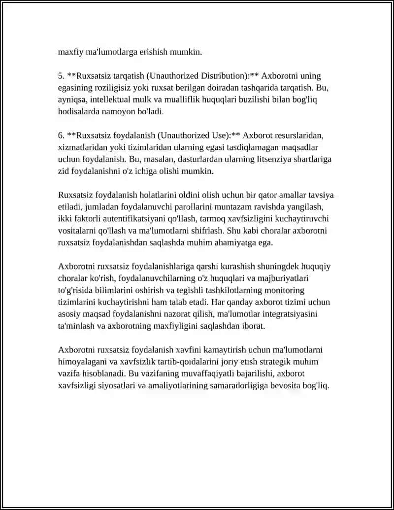 AXBOROTNI RUXSATSIZ FOYDALANISHLARDAN HIMOYALASH 4