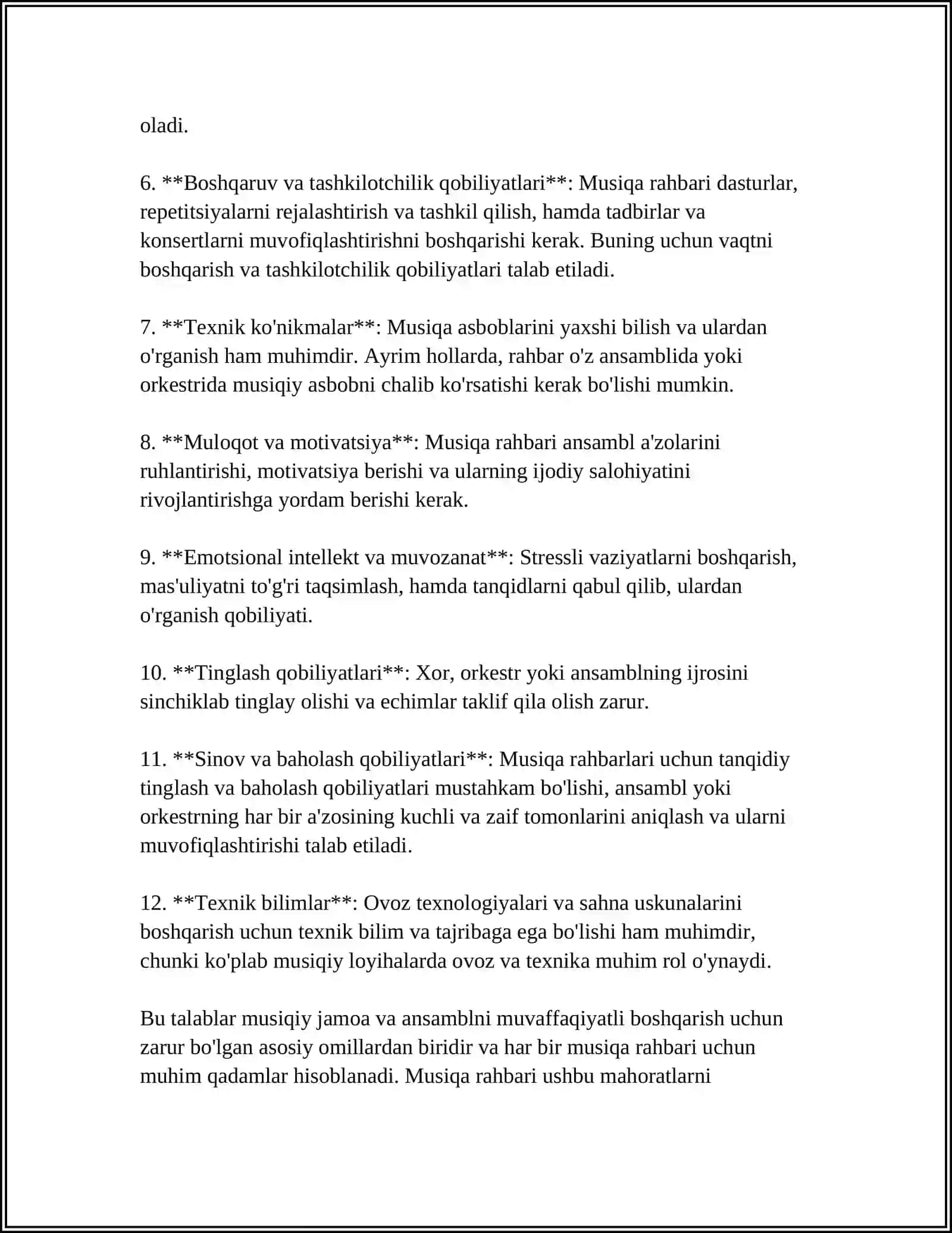 Musiqa Rahbariga Qo'yiladigan Asosiy Talablar 4
