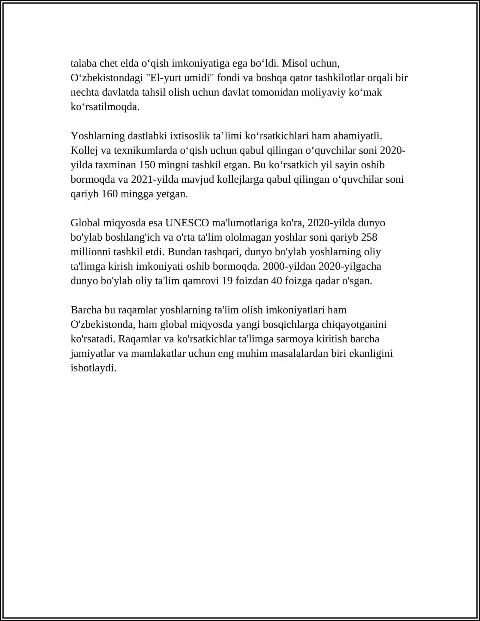 O‘ZBEKISTON RESPUBLIKASI MUSTAQILLIGINING 33 YILLIGIGA. "YANGI O'ZBEKISTON YOSHLARI" 4