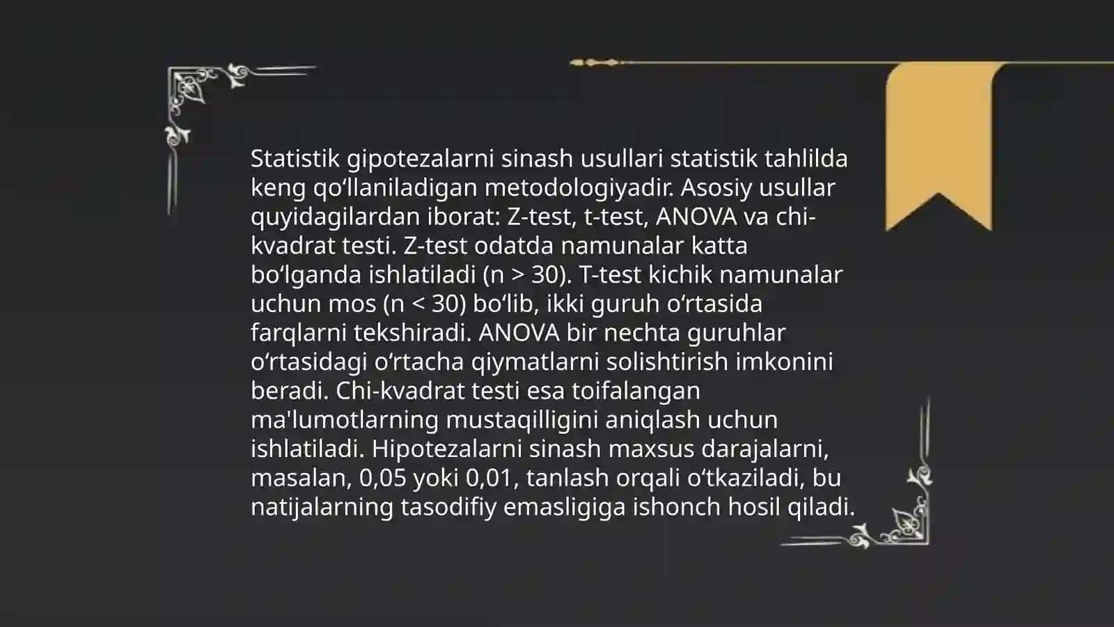 Parametrik statistik alomat tuzish usullari 4