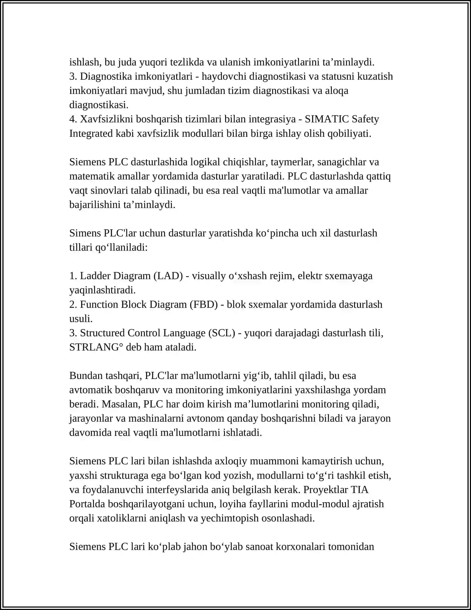 MUSTAQIL ISH Mavzu: SIEMENS KOMPANIYASINING LOGO KONTROLLERLARINI DASTURLASHTIRISH 4