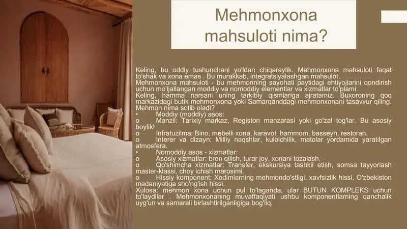 Mehmonxona iqtisodiy tizim sifatida. O'zbekistonda mehmonxona xujaligining xususiyatlari. 4