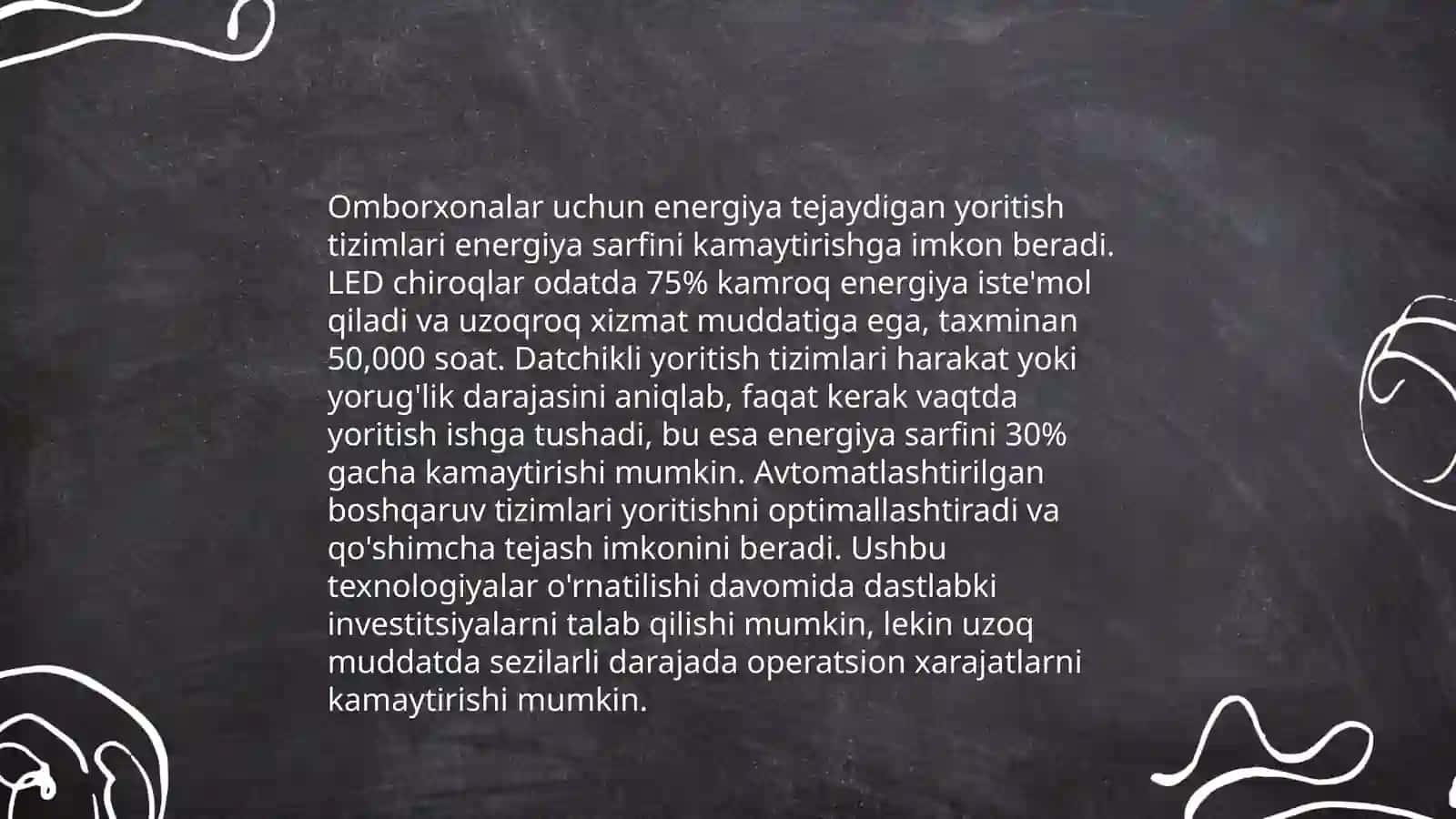Omborxonalarda yoritish tizimlarini elektr bilan taminlash 4