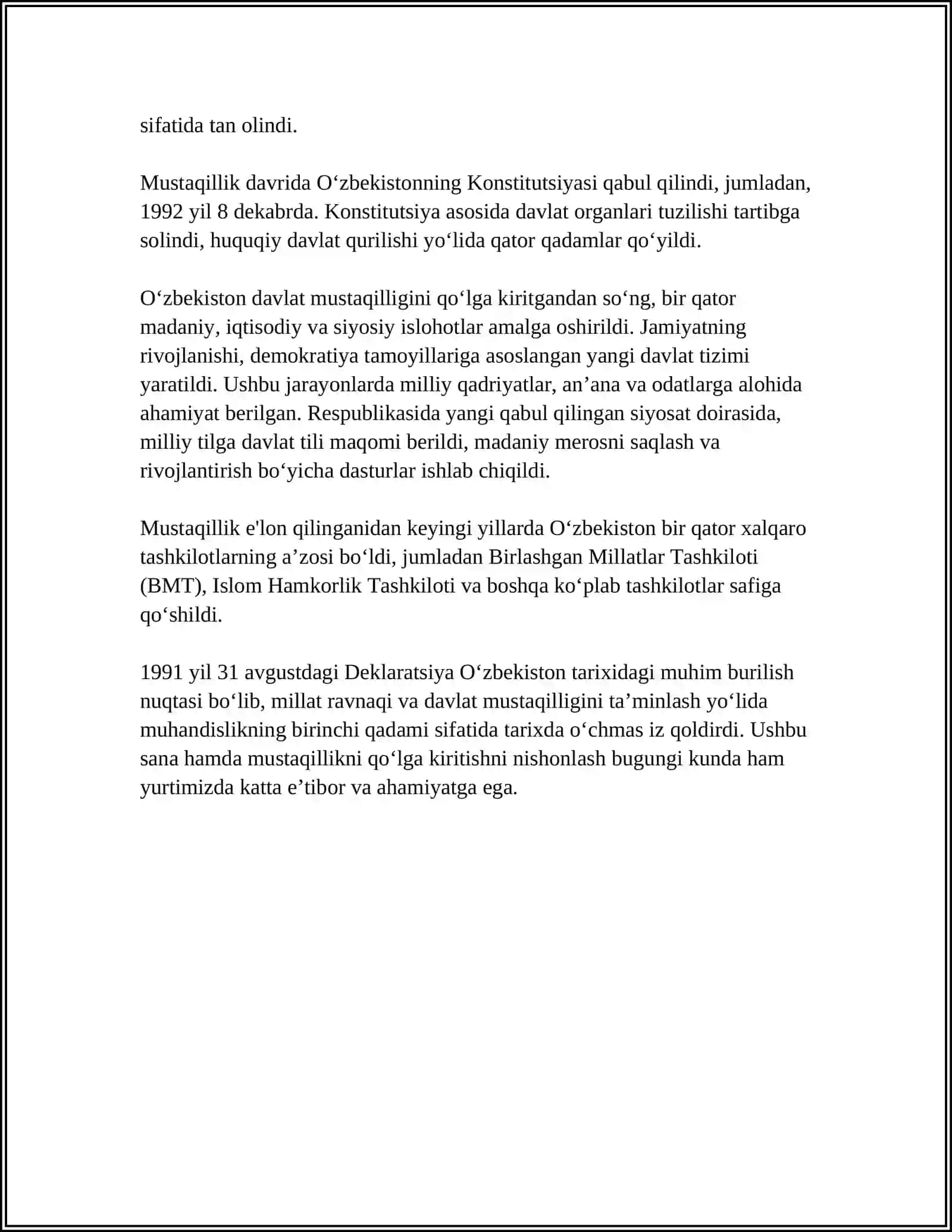 MUSTAQIL OZBEKISTON RESPUBLIKASINING TASHKIL TOPISHI 4