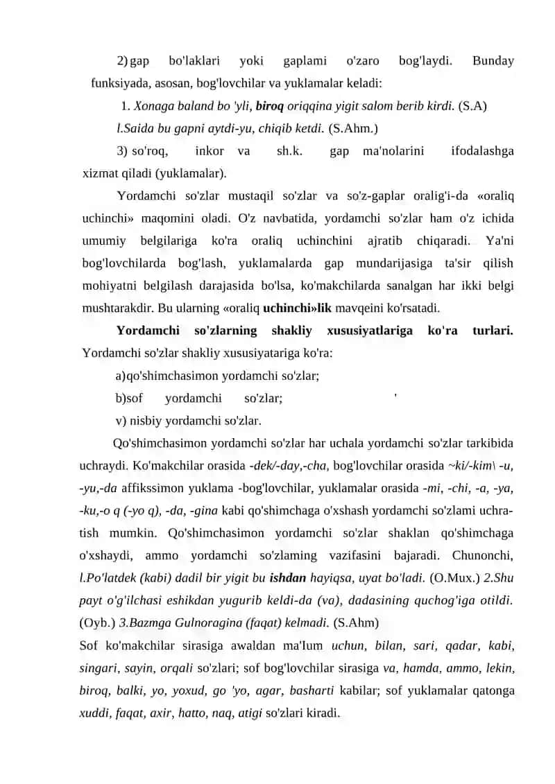 Yordamchi so’zlar. Ko’makchi va bog’lovchi 4