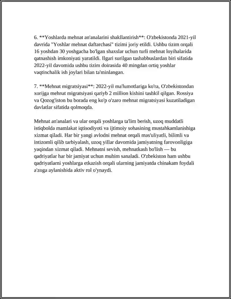 REFERAT Mavzu: MEHNAT AN'ANALARIDA MEHNAT TARBIYASI 4