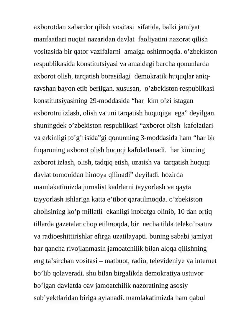 O'zbekiston Respublikasida ommaviyaxborot vositalari faoliyati 4