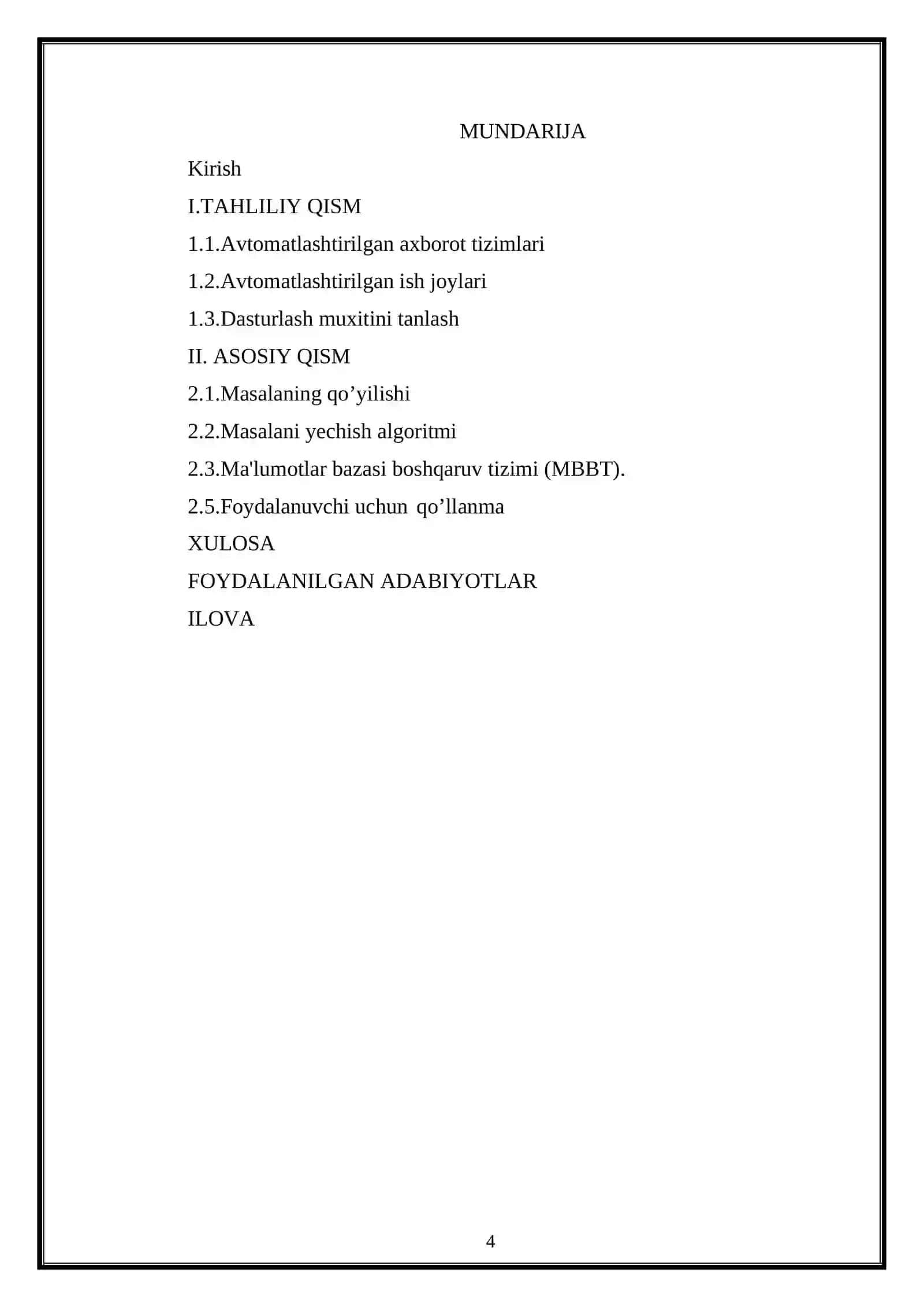 Korxona xodimlari tarif jadvalini yaratish dasturiy vositasi 4