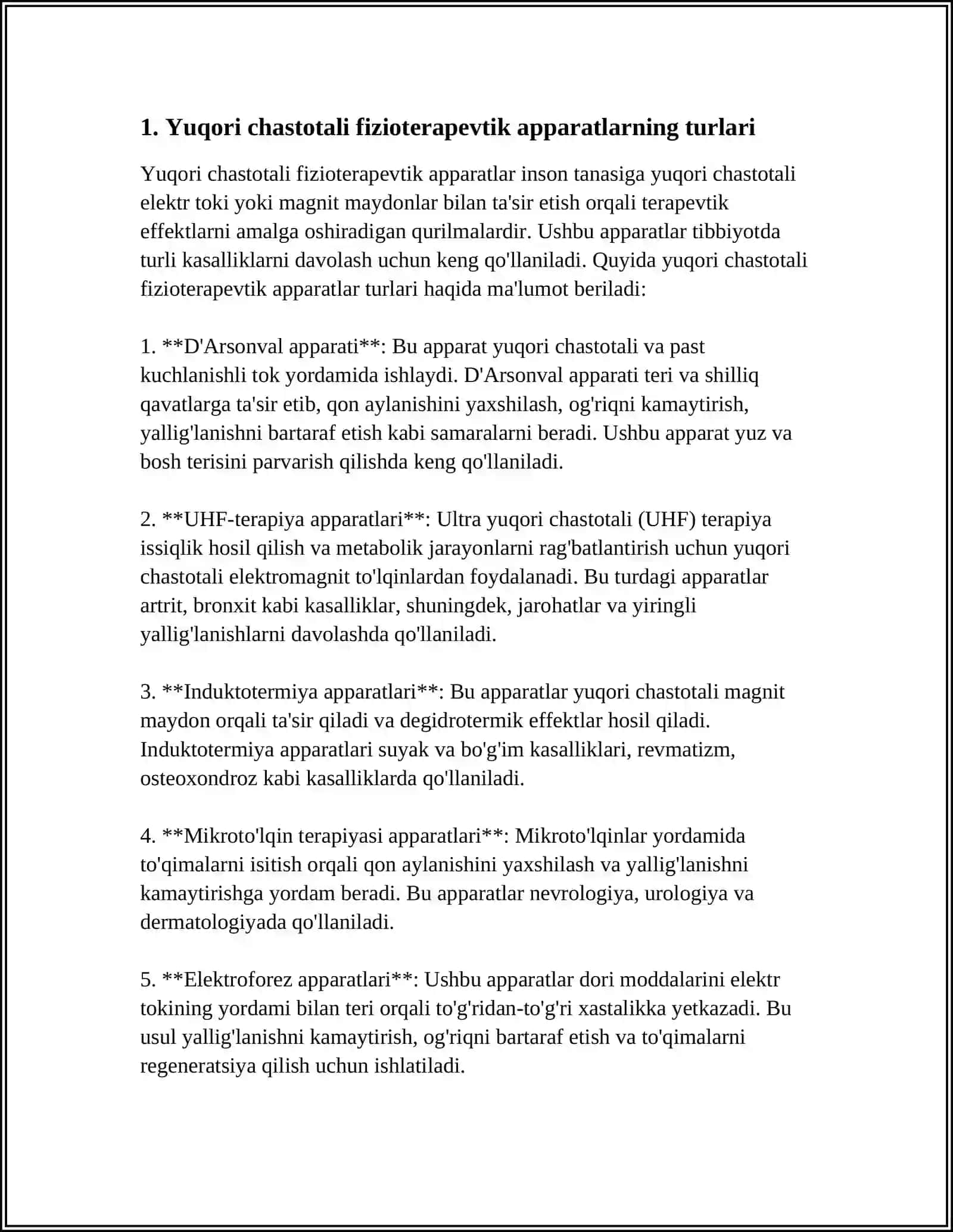 YUQORI CHASTOTALI FIZIOTERAPEVTIK ELEKTRON APPARATLAR. ELEKTROXIRURGIYA APPARATLARI 4