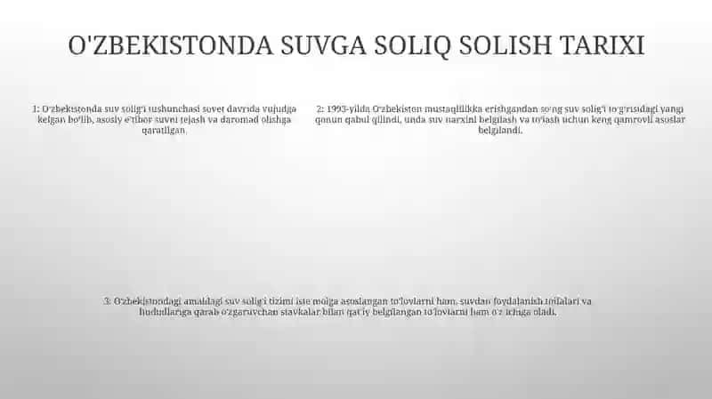 O'Zbekistonda Suv Solig'I 4