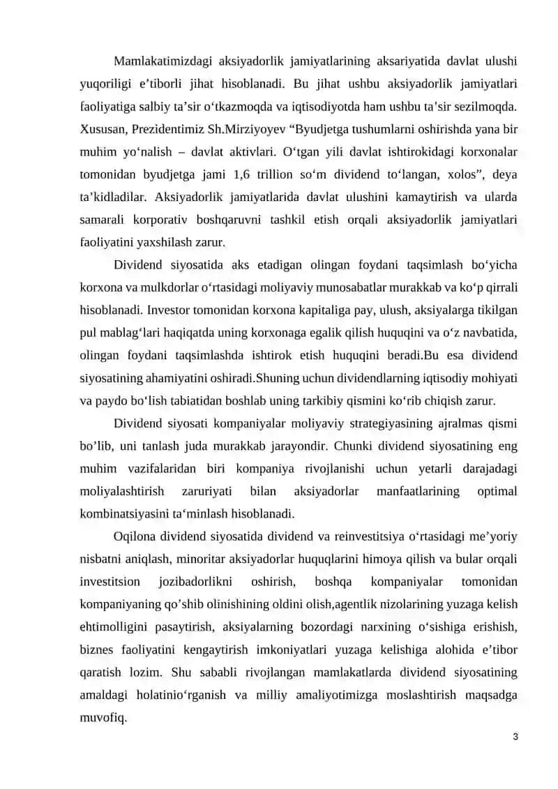 Aksiyadorlik jamiyatlarida dividend siyosatini takomillashtirish yo‘llari 4
