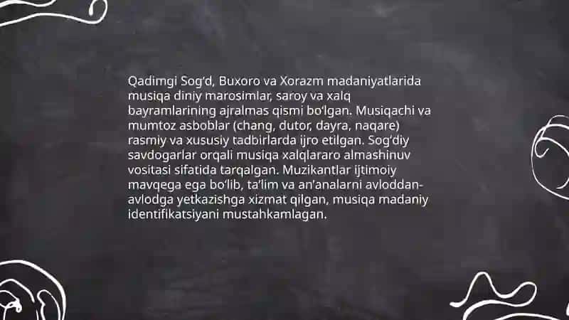 O'rta Osiyo hududida qadimgi davrlarda musiqa san'atining paydo bolishi 4