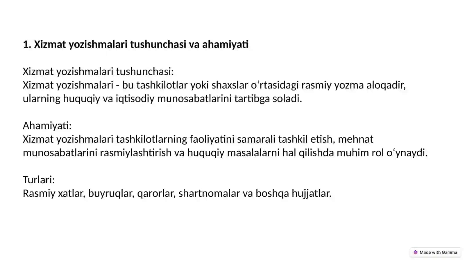 Xizmat yozishmalari - Etika va Huquqiy Asoslar 4