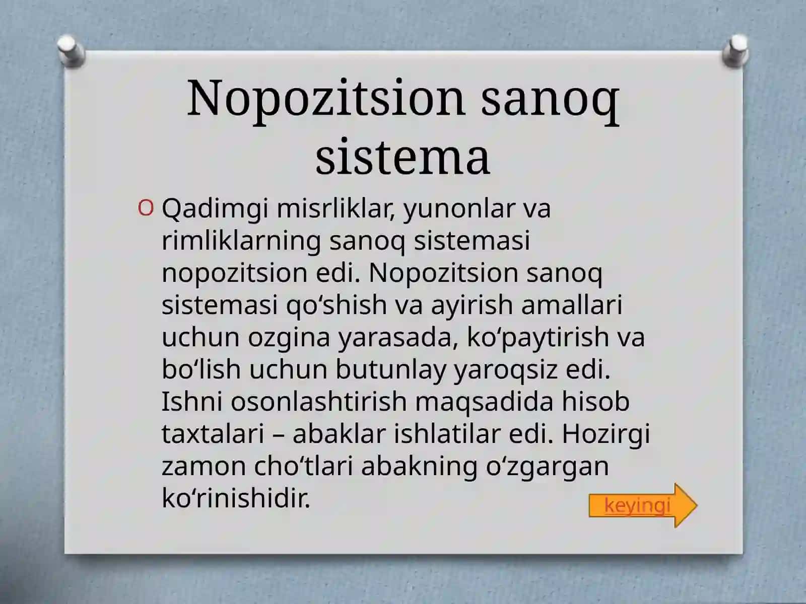 Pozitsion va pozitsion emas sanoq sistemalar. O’nlik sanoq sistema 4