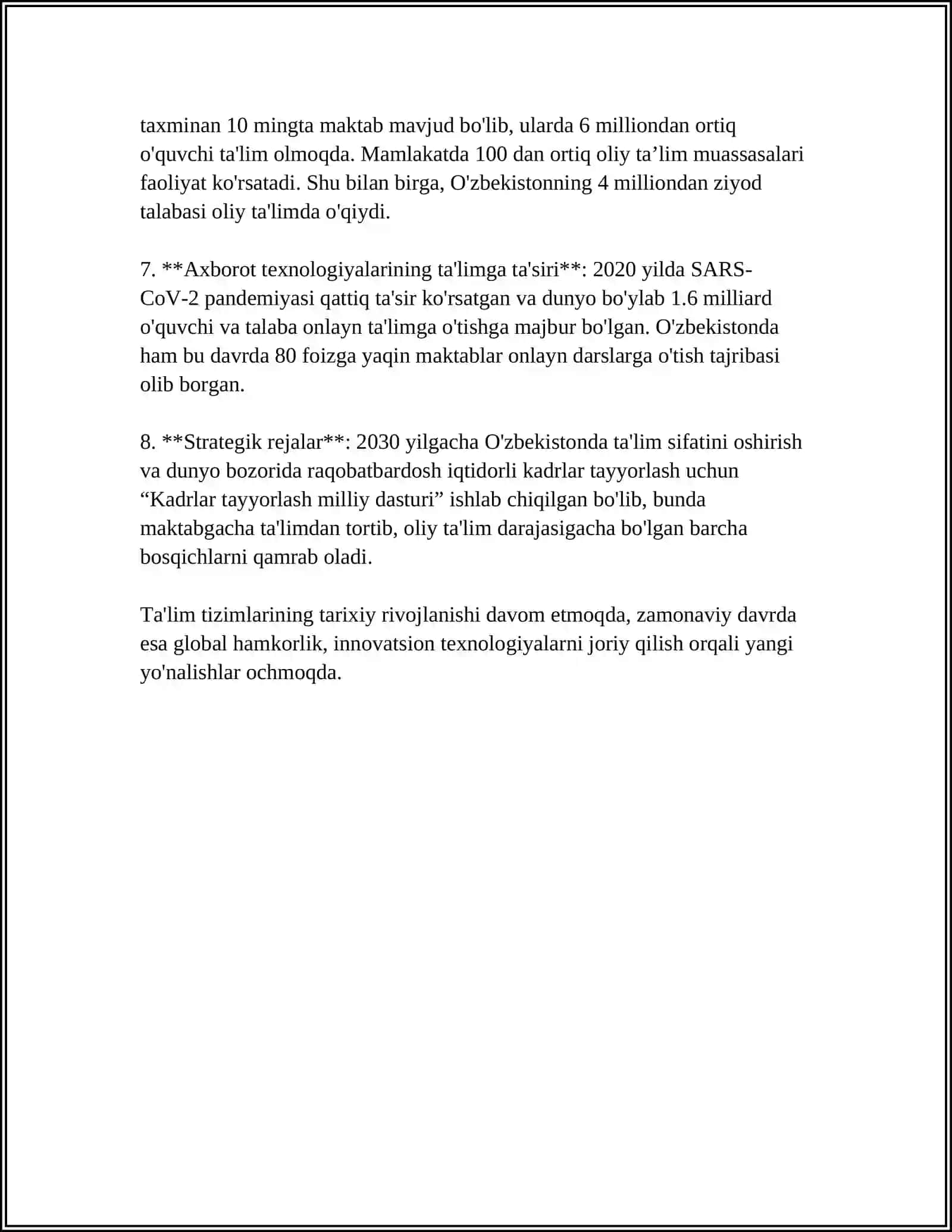 RIVOJLANGAN XORIJIY DAVLATLAR VA O’ZBEKISTON RESPUBLIKASI TA’LIM TIZIMIDAGI O’ZARO UYG’UNLIK MASALALARI 4