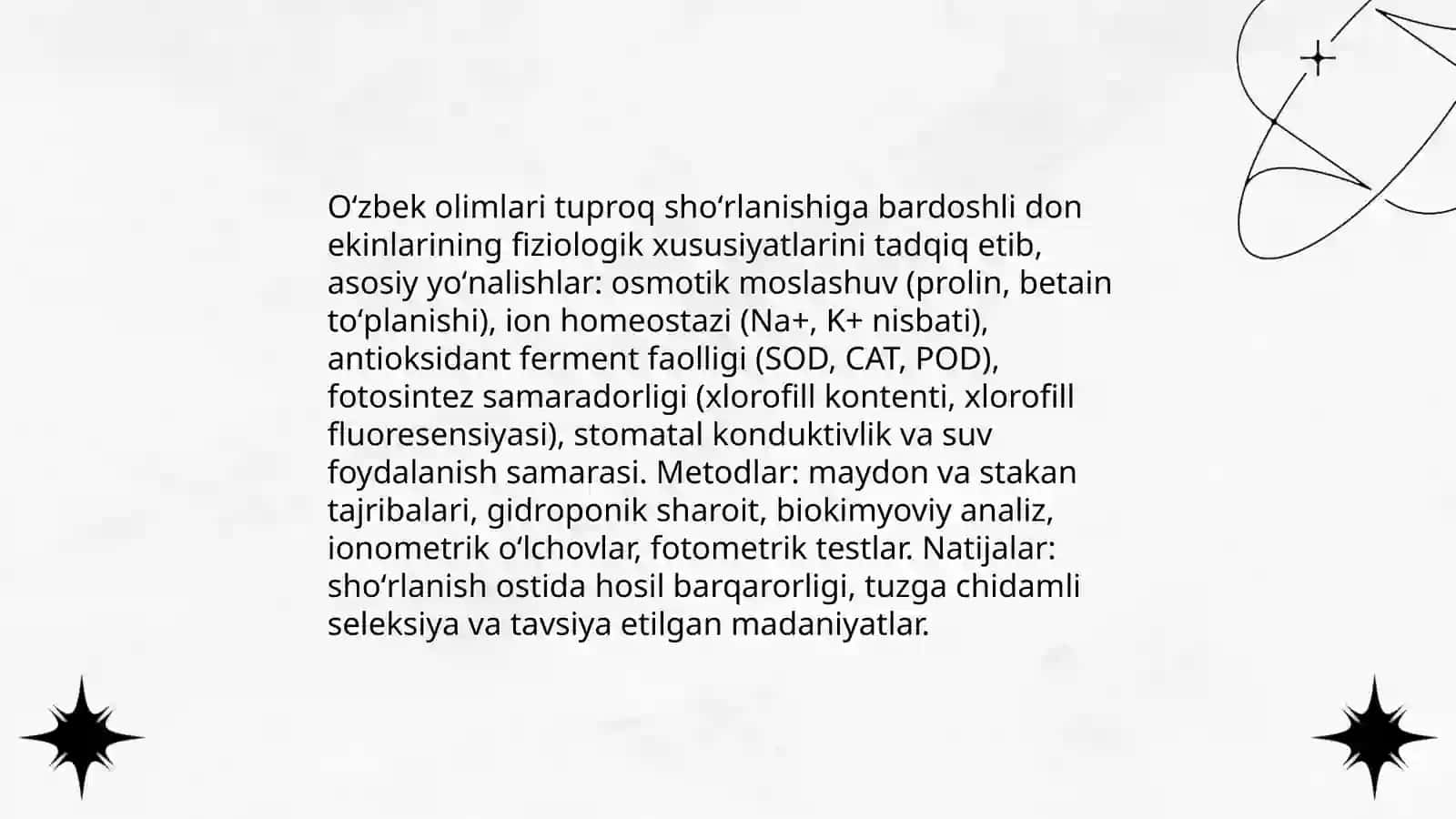 Oʻsimliklar fiziologiyasiga hissa qoʻshgan oʻzbek olimlarini olib borgan ilmiy tadqiqot ishlari 4