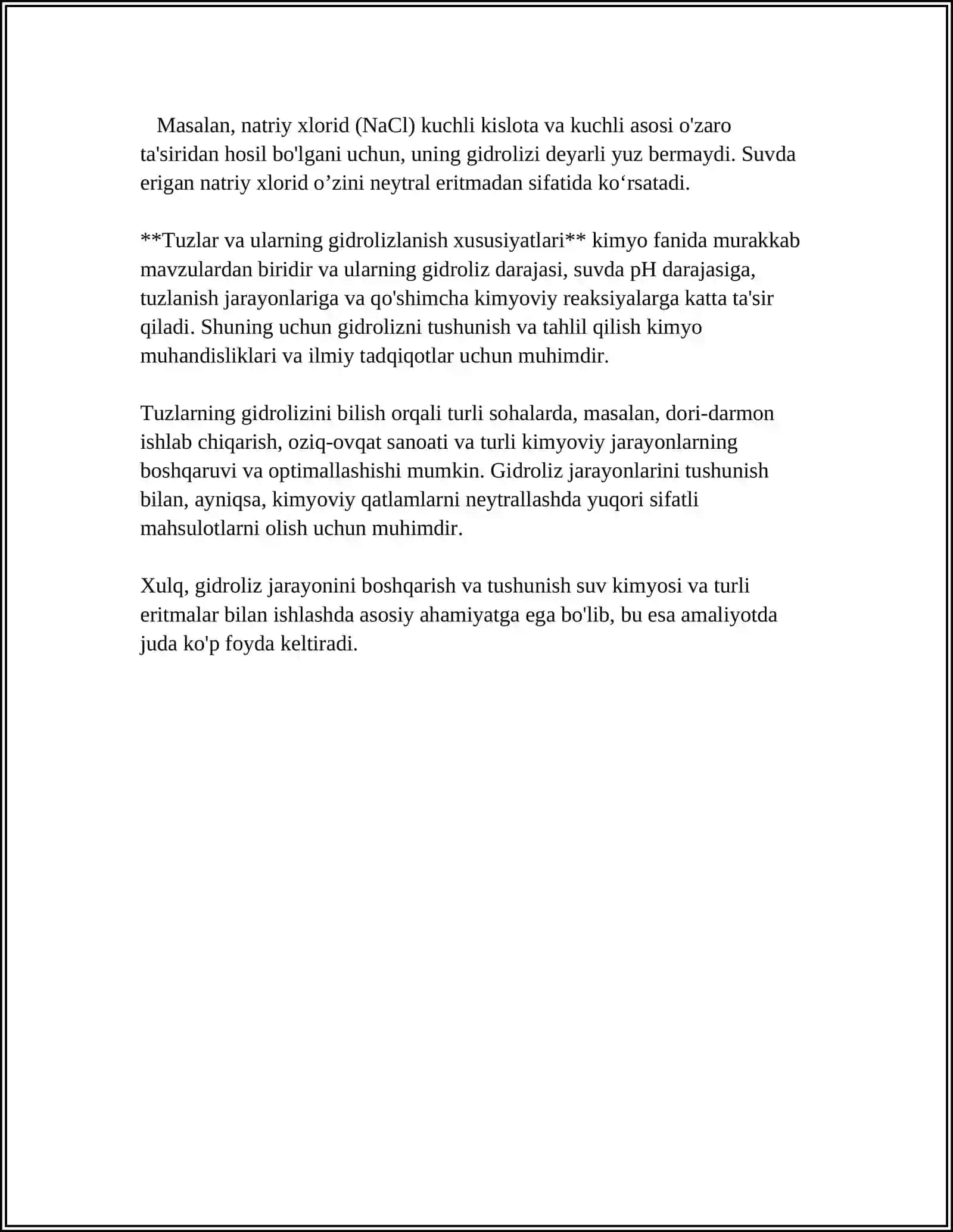 TUZLARNING GIDROLIZI MAVZUSI BOʻYICHA TOʼLLIQ MALUMOT YOZISH 4