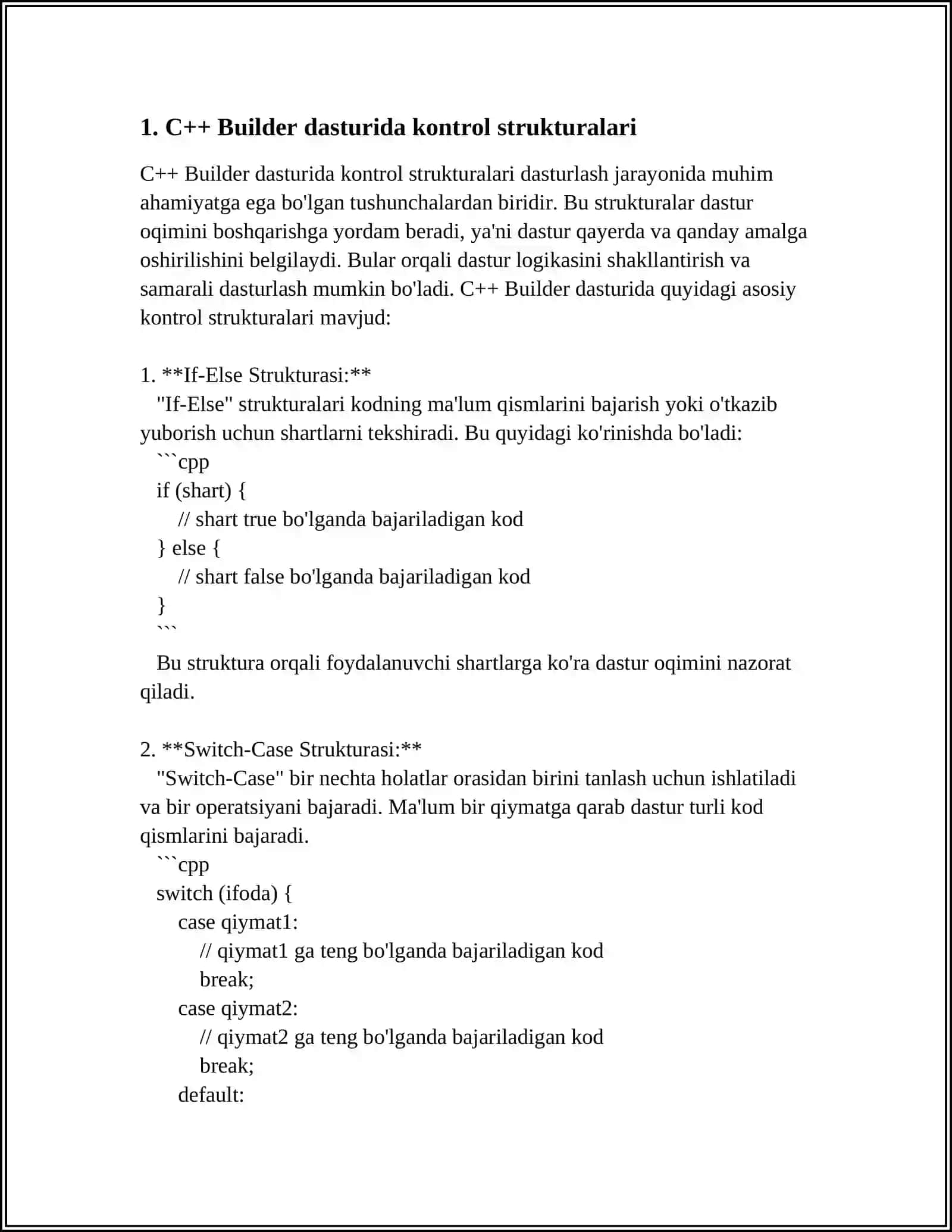 C++ Builder dasturlash tilida nazorat qiluvchi dasturlar yaratish 4