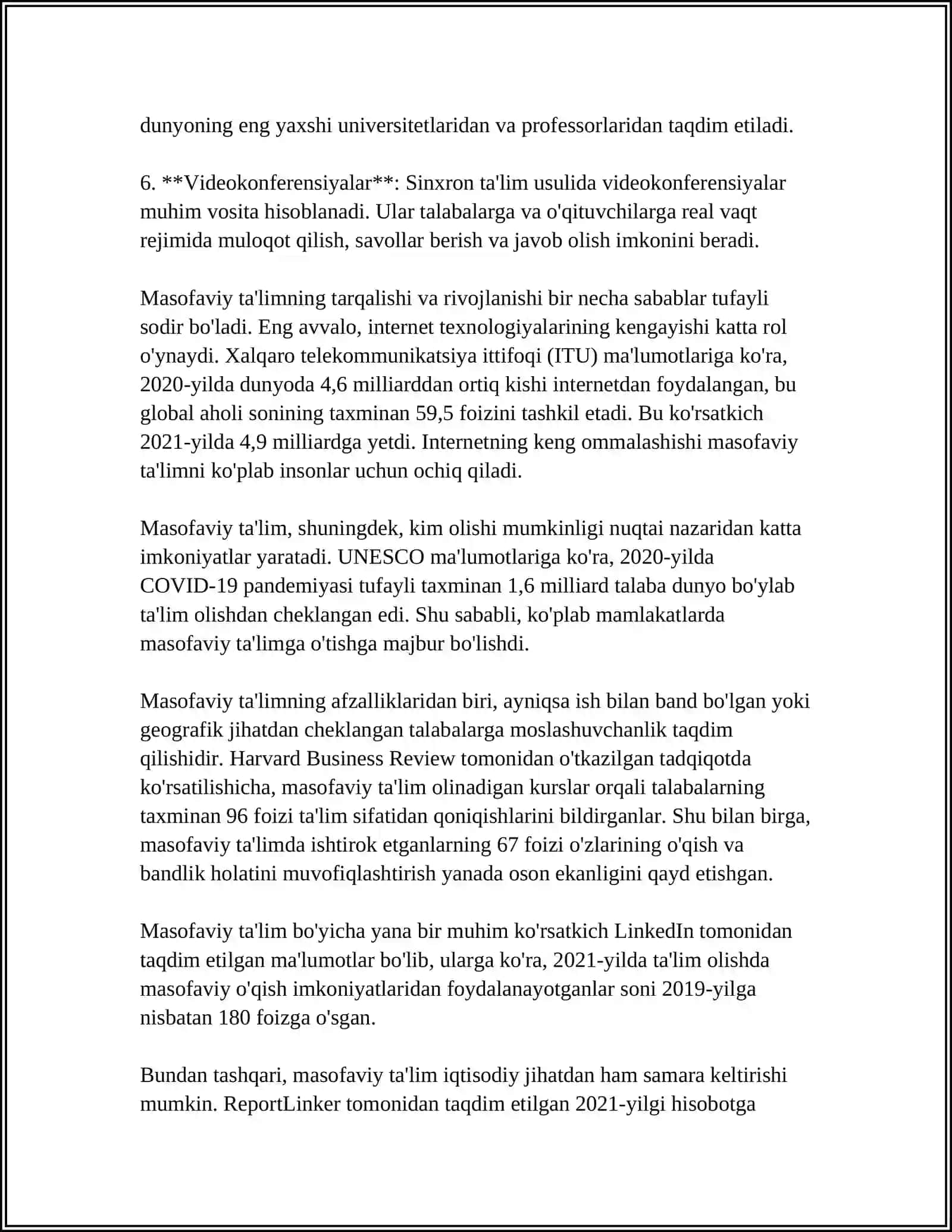 MASOFALI TAʼLIM IMKONIYATLARI, AFZALLIKLARI VA ELEKTRON DARSLIKLAR 4