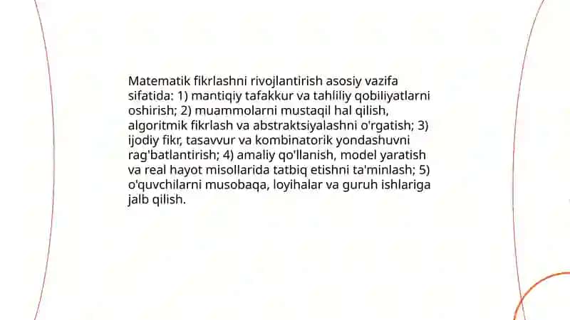 Boshlangʻich sinflarda matematikadan sinfdan tashqari ishlar fanining maqsad va vazifalari 4