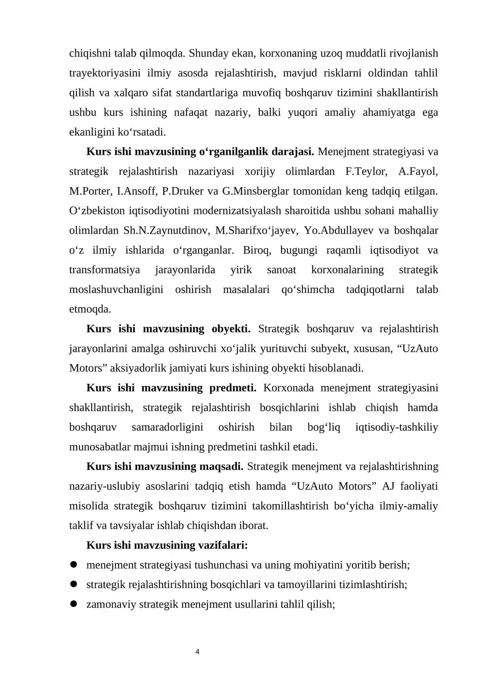 Menejment strategiyasi va strategik rejalashtirish    kurs ishi 4