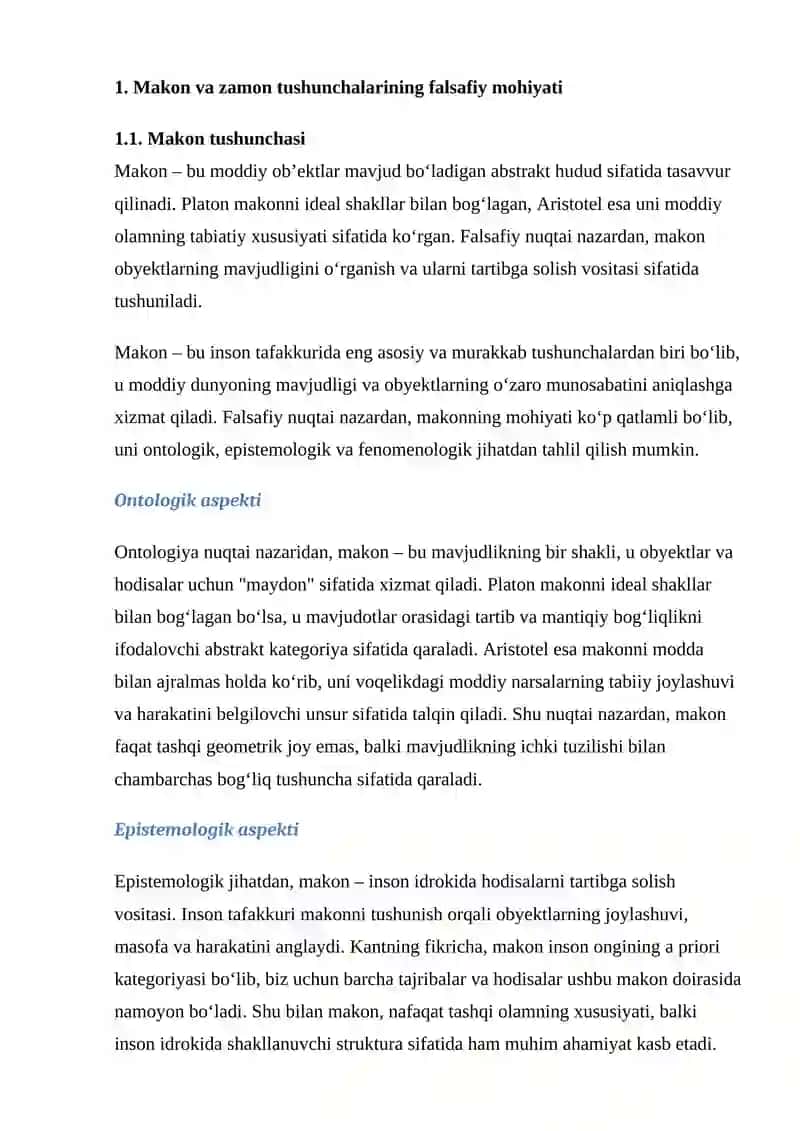 MAKON VA ZAMON, FAZO VA VAQT TUSHUNCHALARINING FALSAFIY MOHIYATI 4