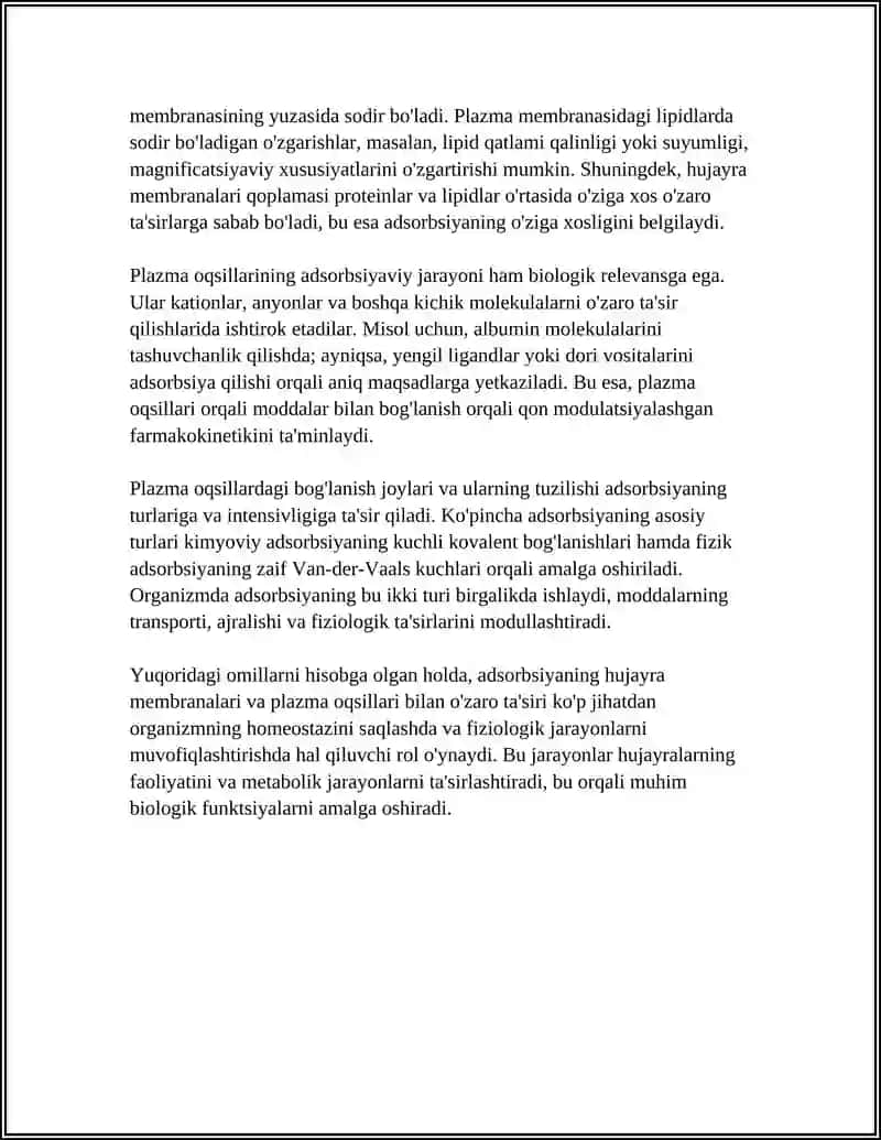 ORGANIZMNING HAYOT FAOLIYATIDA ADSORBSIYA JARAYONI 4