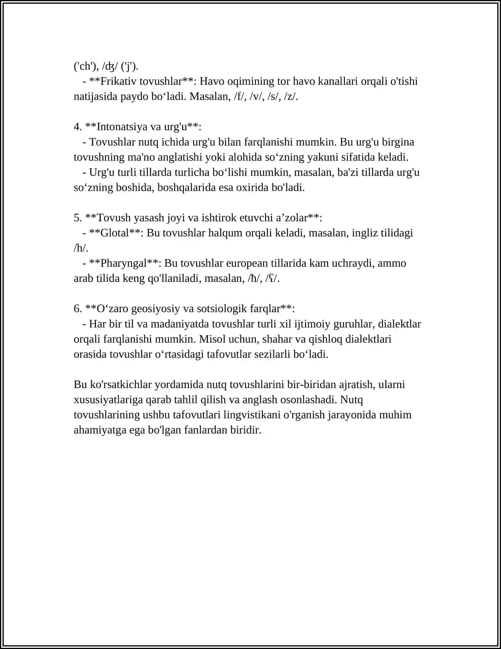ONA-TILINING FONETIK VOSITALARI NUTQ TOVUSHLARI, URG'U, OHANG 4