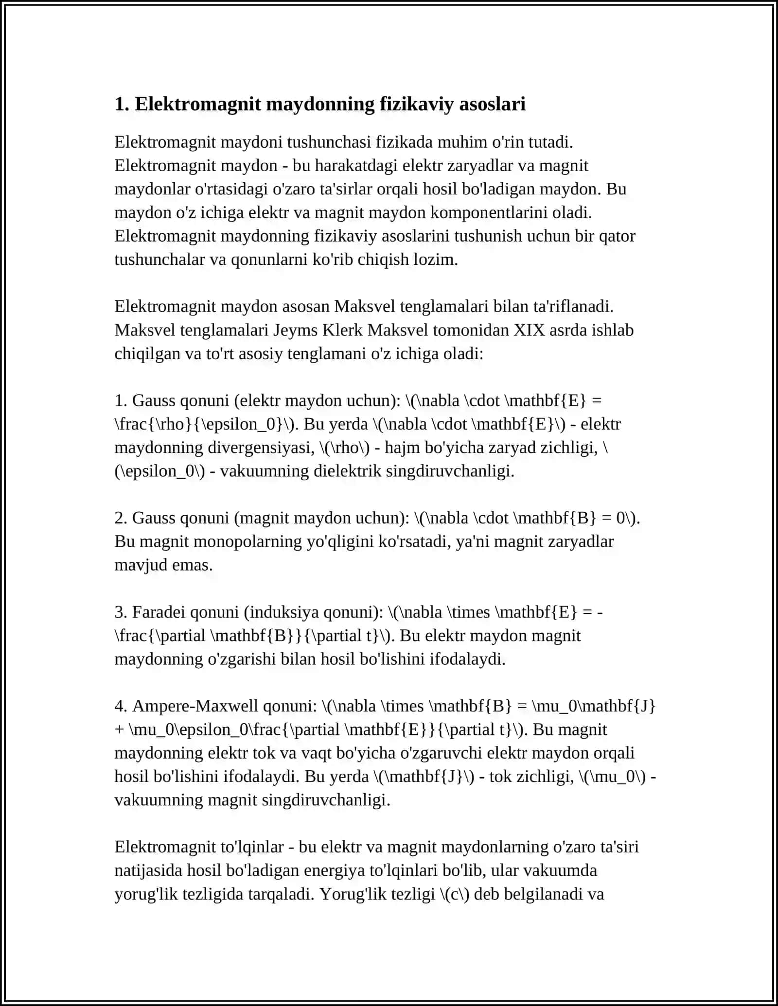 ELEKTROMAGNIT MAYDONDOIMIY MAGNIT MAYDONI TA'SIRINING FIZIKAVIY ASOSLARI VA DAVOLASH TA'SIRI MEXANIZIMI 4
