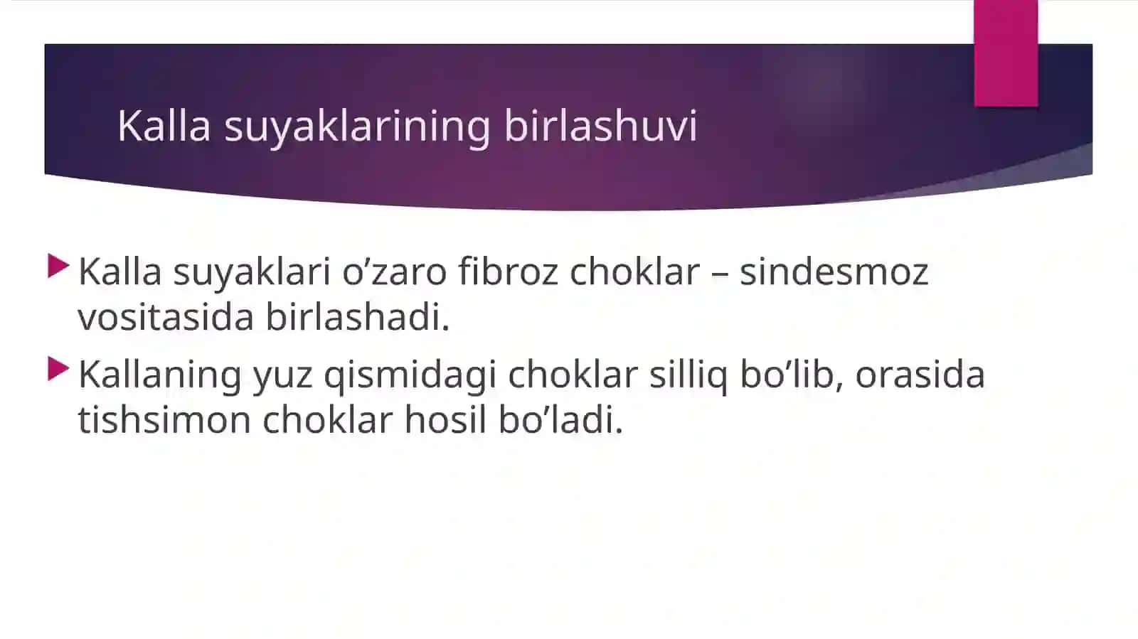 KALLA SUYAKLARINING O’ZARO BIRLASHUVI. CHAKKA - PASTKI JAG’ BO’G’IMI 4