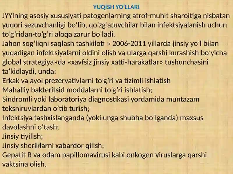 JINSIY YO’L BILAN YUQADIGAN KASALLIKLARDA HAMSHIRALIKPARVARISHI 4