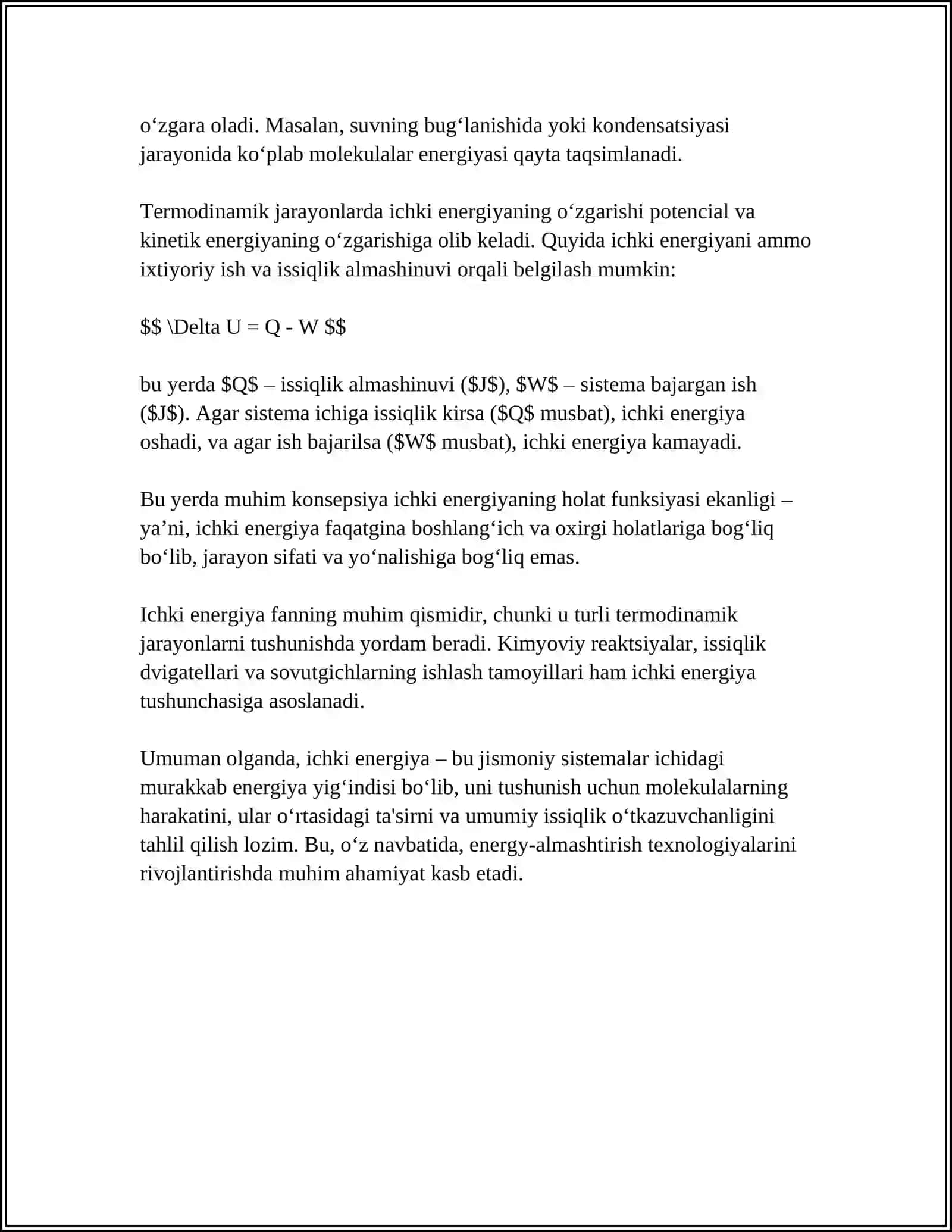 TERMODINAMIKANING 1-QONUNI 4