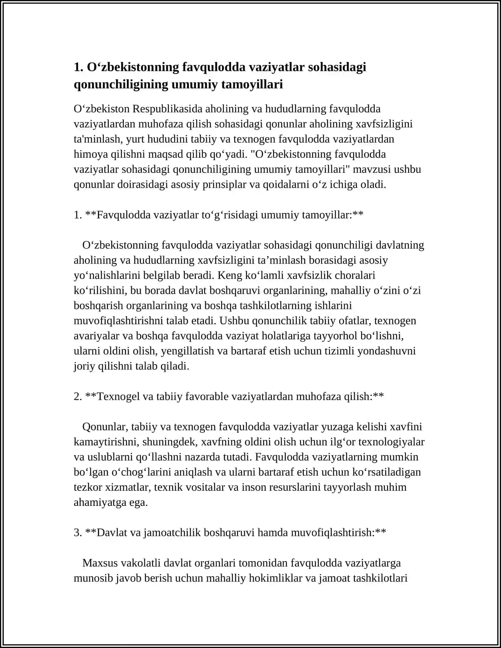 AHOLINI VA HUDUDLARNI FAVQULODDA VAZIYATLARDAN MUHOFAZA QILISH SOHASIDA QABUL QILINGAN O‘ZBEKISTON RESPUBLIKASI QONUNLARI VA ULARNING MAZMUN, MOHIYATI 4