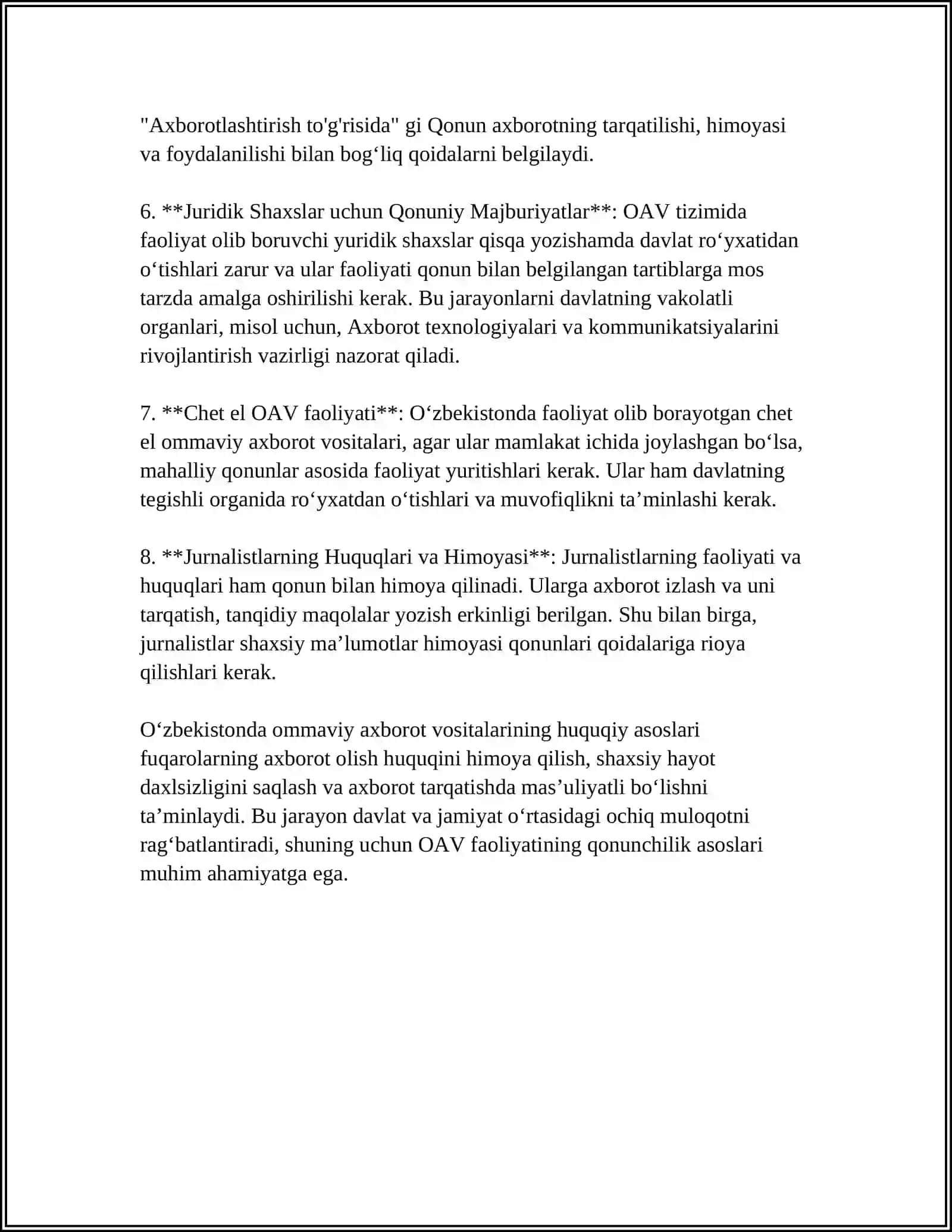 O‘ZBEKISTON RESPUBLIKASIDA OMMAVIY AXBOROT VOSITALARINING FAOLIYATI 4