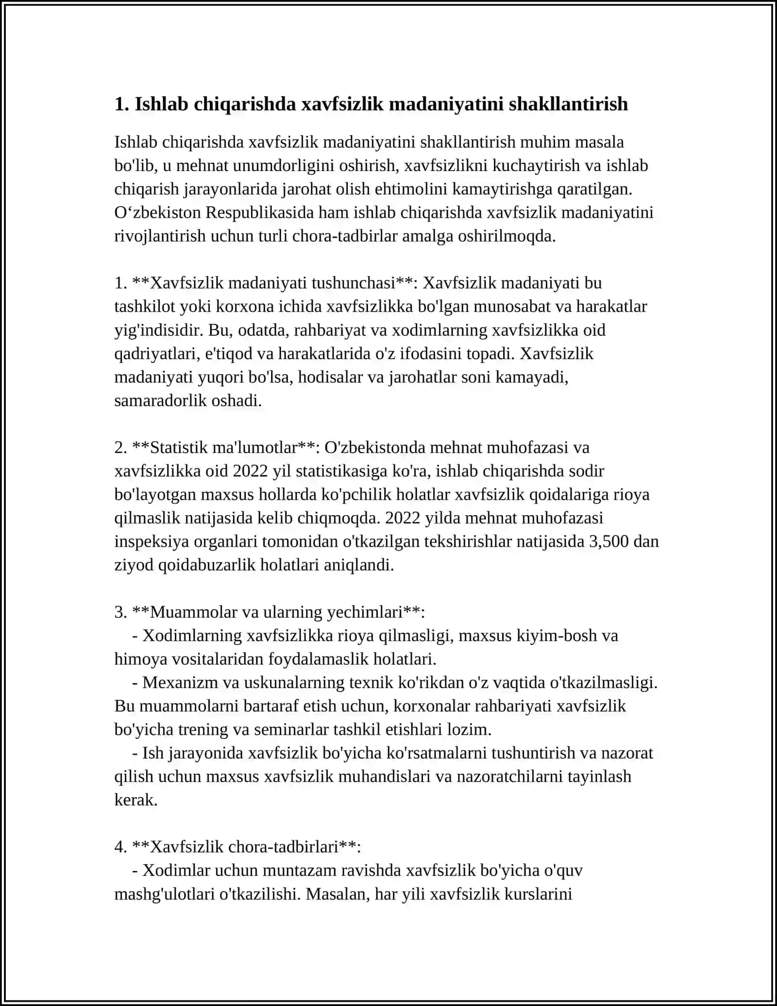 ISHLAB CHIQARISHDA BAXTSIZ HODISALARNI TAXLIL QILISH VA OLDINI OLISH CHORA TADBIRLARINI O'YLAB TOPISH 4