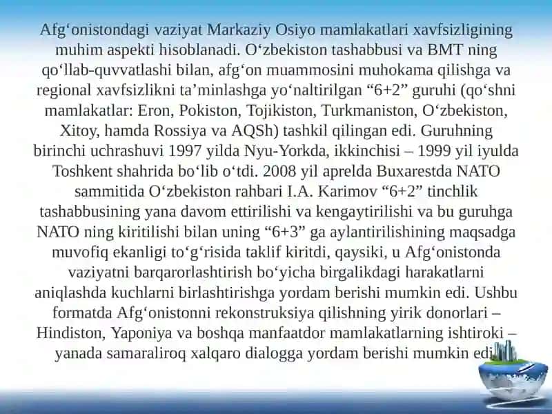 O‘zbekiston Respublikasining nufuzli xalqaro tashkilotlar bilan hamkorlik aloqalari. 4