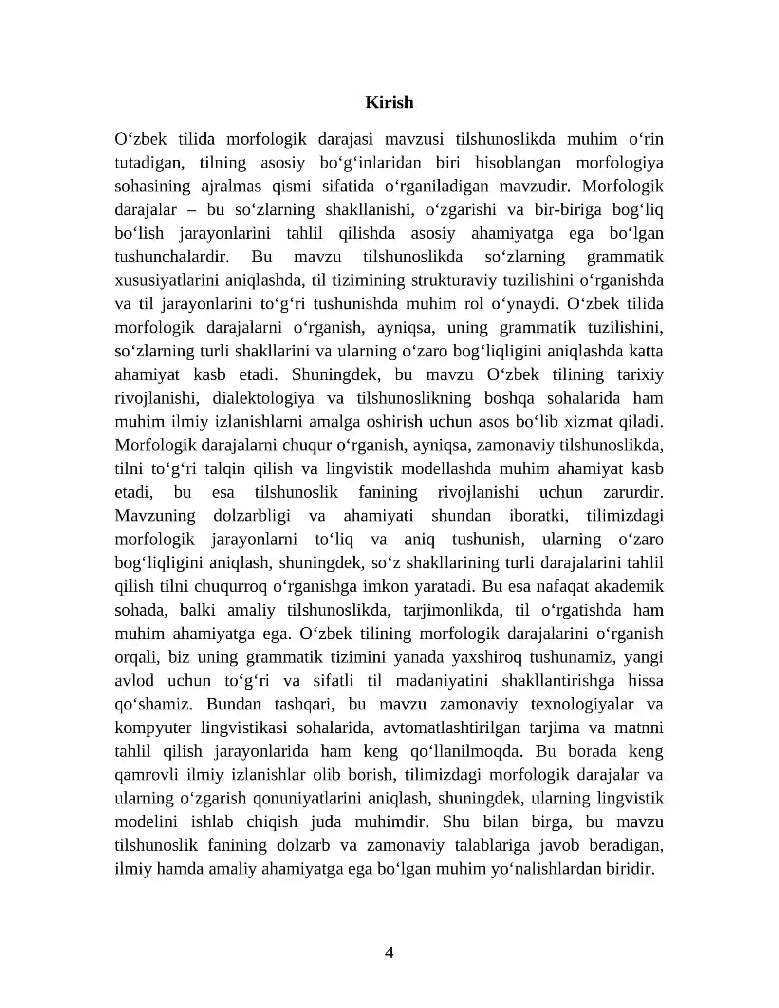 Oʻzbek tilida morfologik darajasi 4
