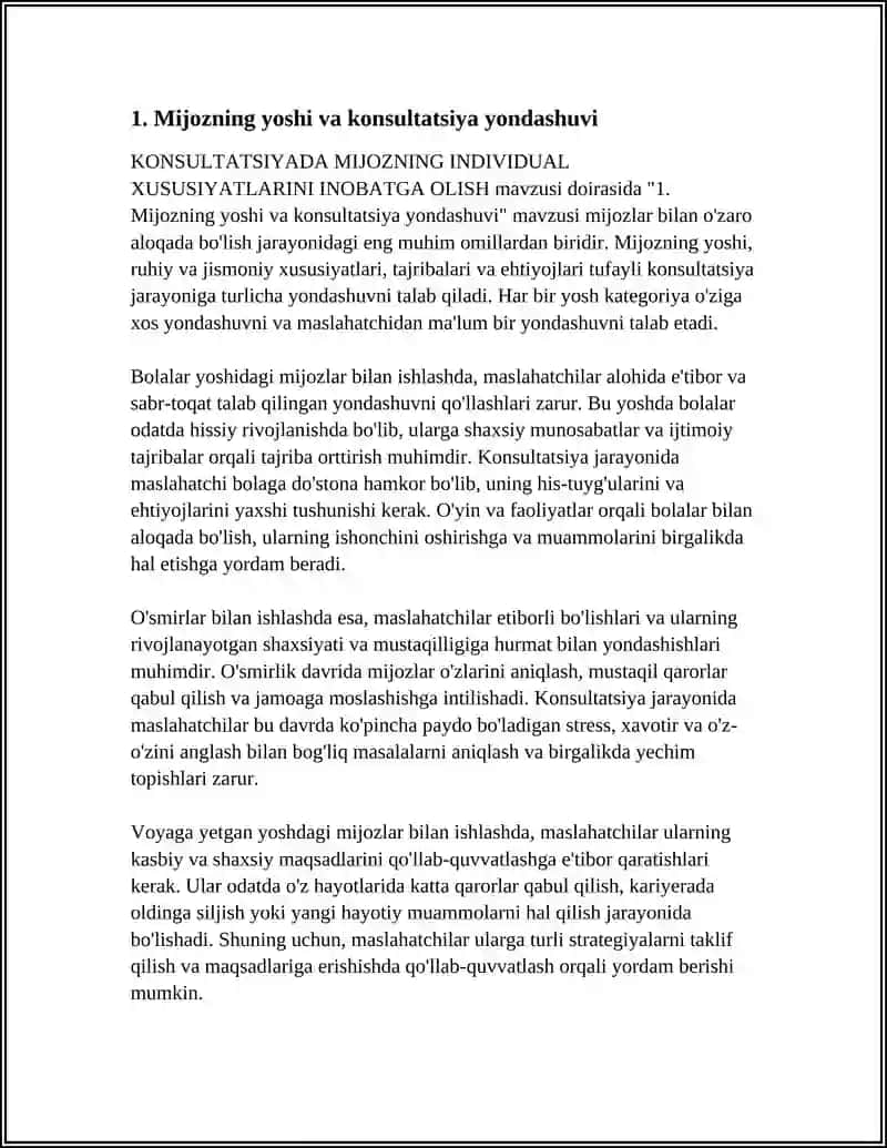 KONSULTATSIYADA MIJOZNING INDIVIDUAL XUSUSIYATLARINI INOBATGA OLISH 4