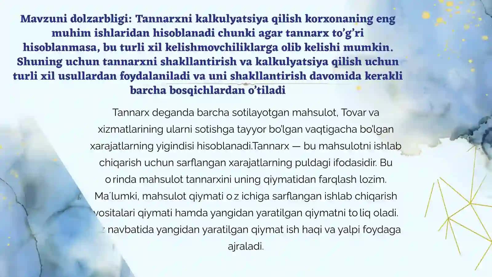 TANNARXNI TO’LIQ VA O’ZGARUVCHAN XARAJATLAR BO’YICHA TAQSIMLASH ASOSIDA KALKULYATSIYA QILISH TARTIBI 4