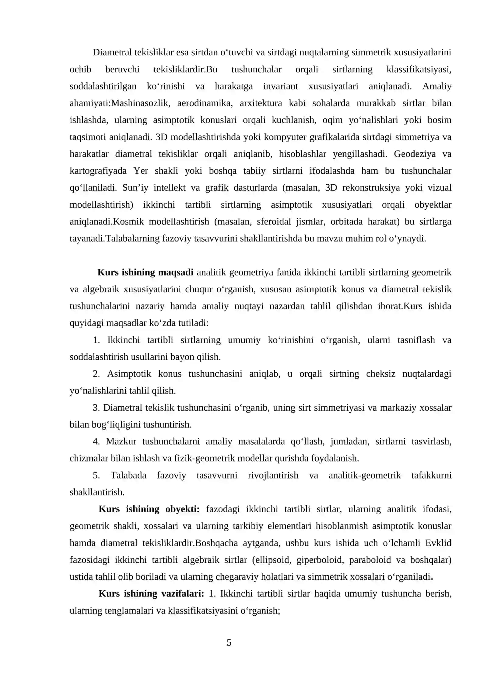 Ikkinchi tartibli sirtning asimptotik konusi va diametral tekisligi 4