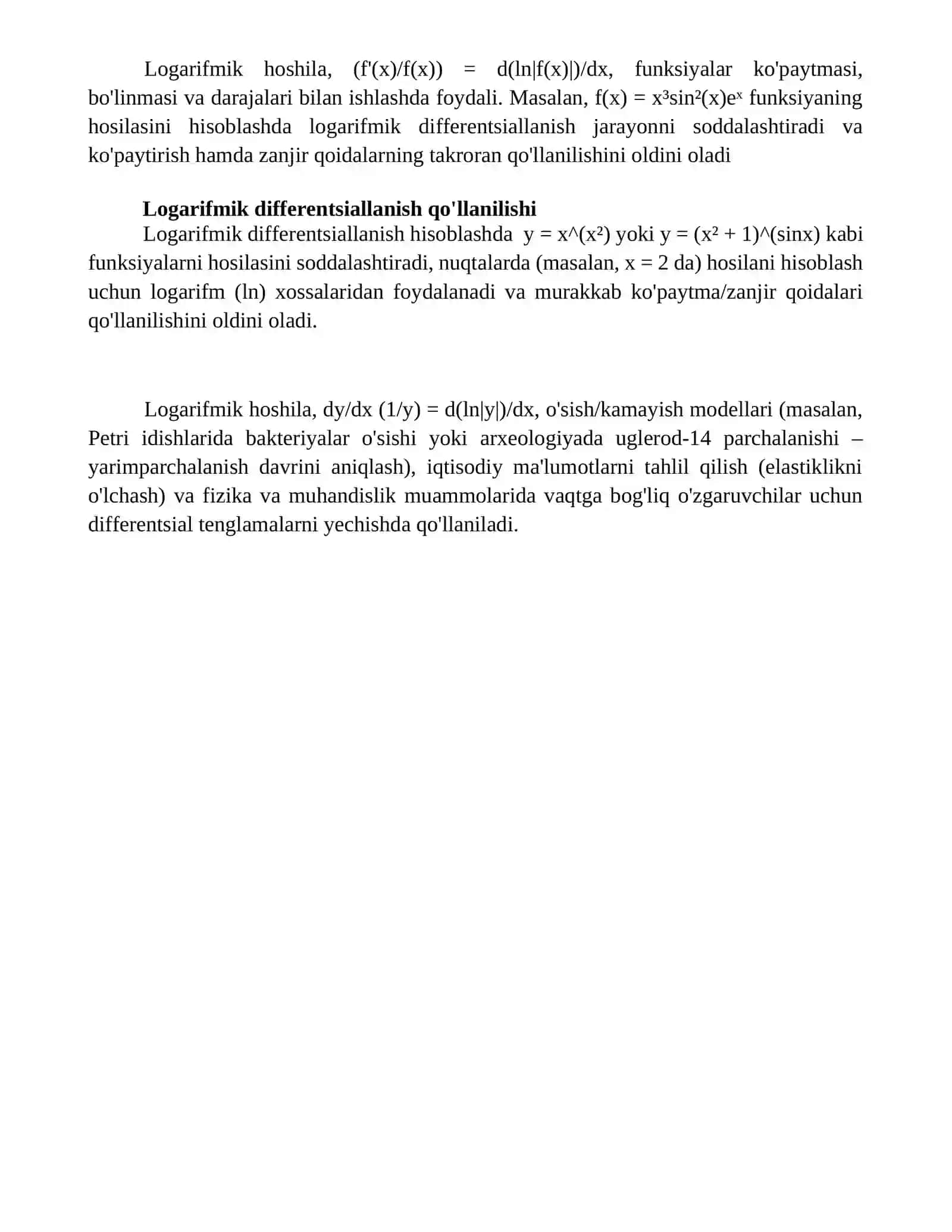 Logarifmik hosila. Daraja ko‘rsatkichli funksiyaning hosilasi 4