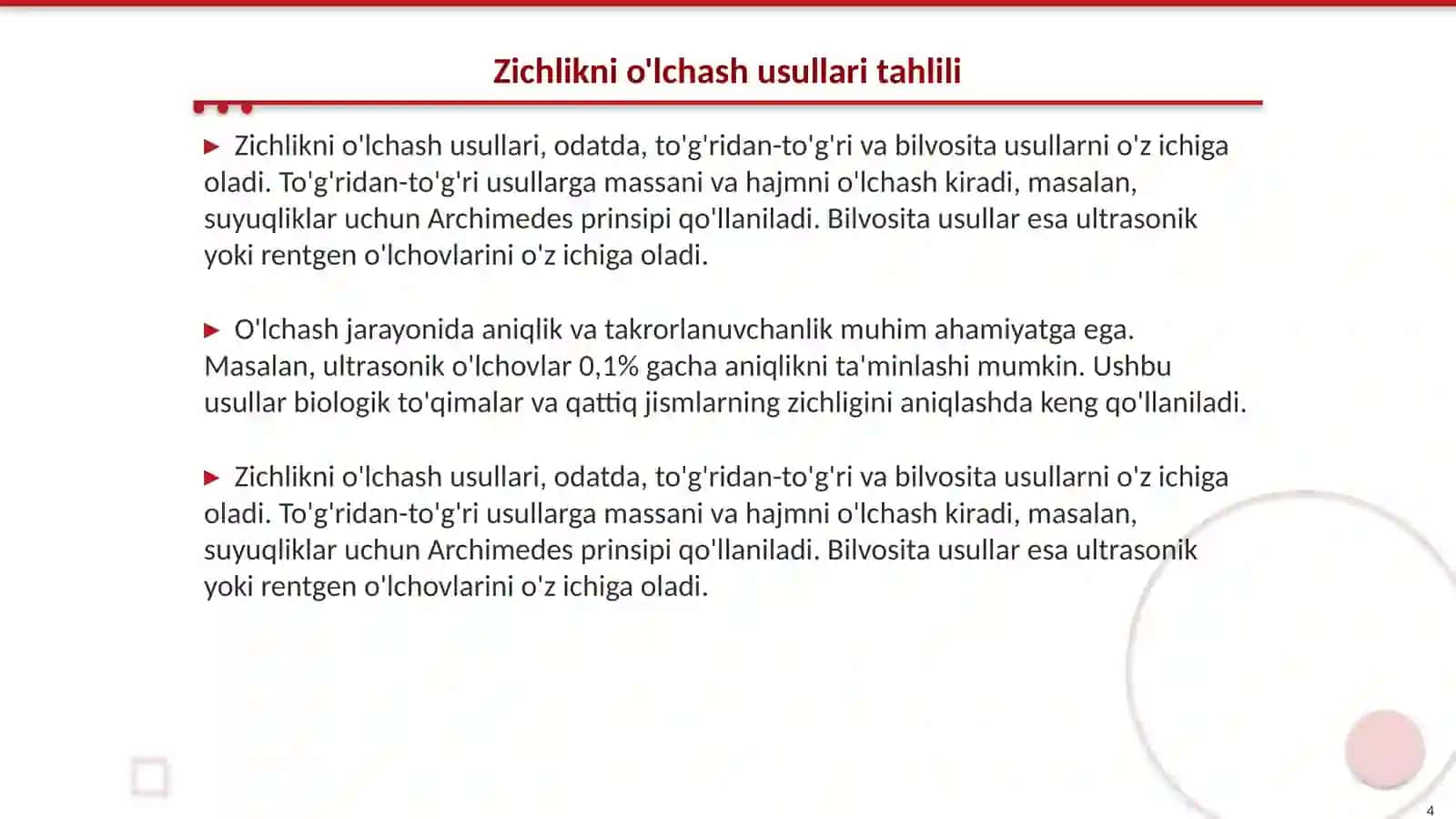 Biologik to'qimalar va qattiq jismlarning zichligini aniqlash 4