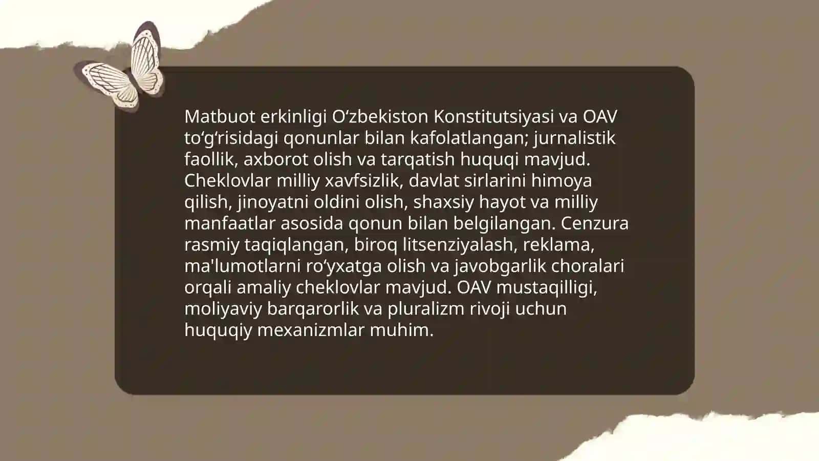 O'zbekiston Respublikasida ommaviy axborot vositalarining faoliyati 4