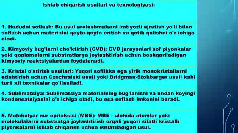 Òta sof materiallar xossalari, olish metodikasi va texnologiyasi, qòllanilish soxasi 4