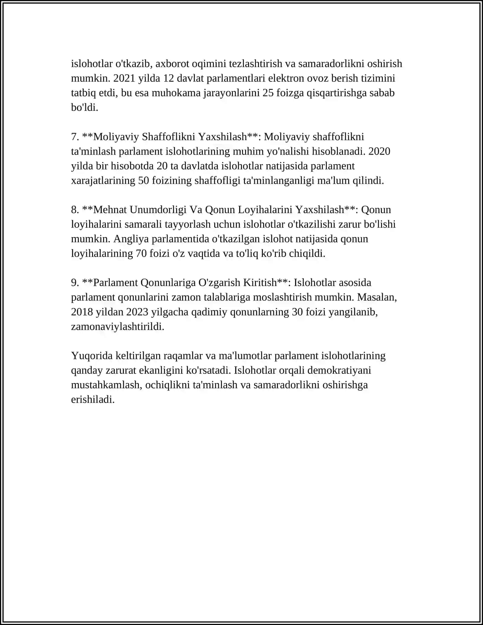 OʻZBEKISTON RESPUBLIKASIDA PARLAMENT ISLOHATLARNING ZARURYATI TAJRIBA VA MUAMMOLAR 4