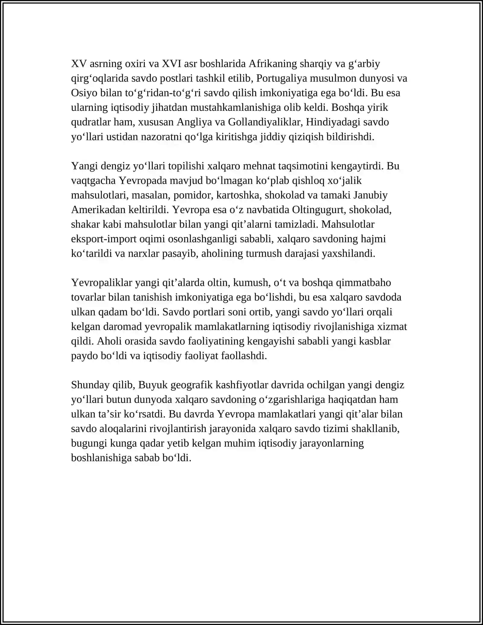 BUYUK GEOGRAFIK KASHFIYOTLARNING HALQARO SAVDODAGI ÓRNI 4