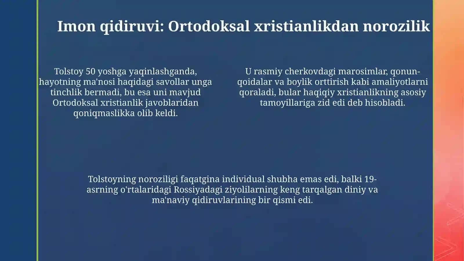 Lev Tolstoyning Igrornoma asaridagi diniy e'tiqodlarni tahlil 4