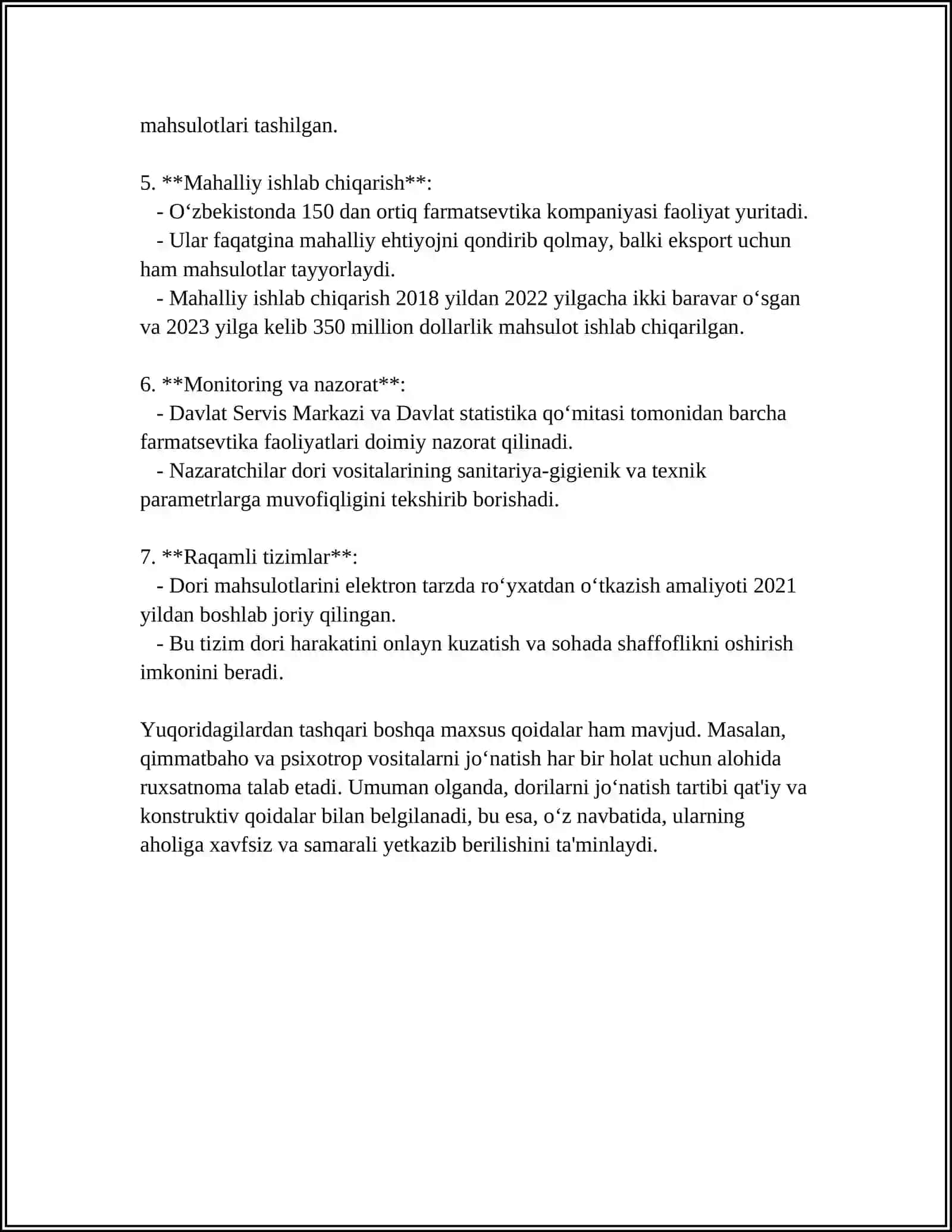 DORI VOSITALARI PARENTAL YUBORISH USULLARI ALGARITMLARI 4