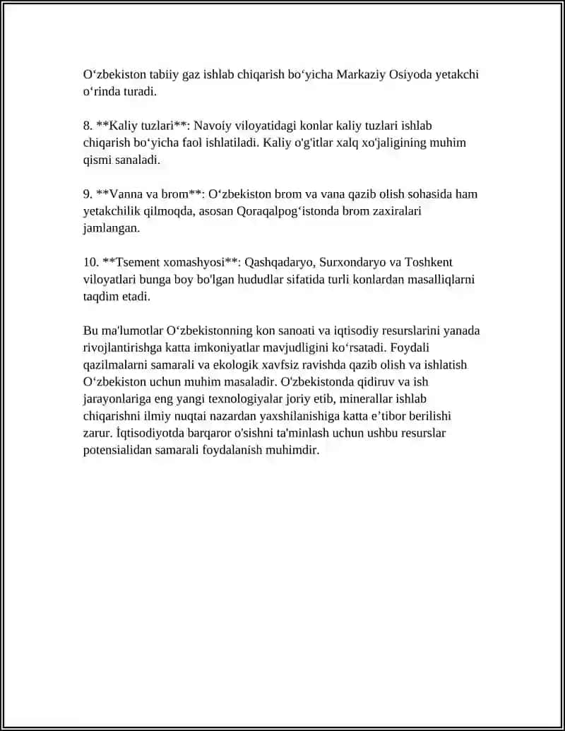 Oʻzbekistonda foydali qazilmalar va ulardan foydalanish 4